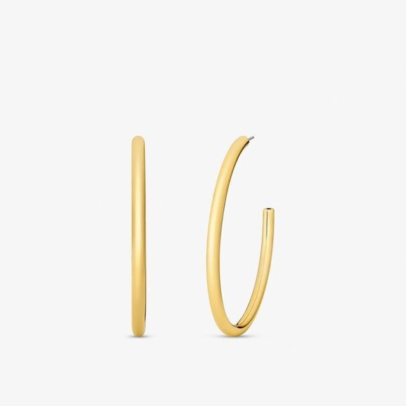 💛 NWT Michael Kors Precious-Metal Plated Brass Medium Hoop Earrings - Picture 1 of 5